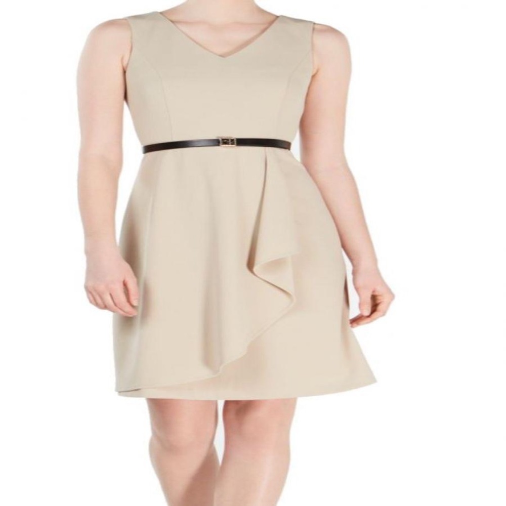 *NWT* CALVIN KLEIN BELTED CUTAWAY RUFFLE DRESS 8